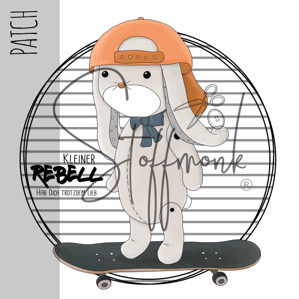 Patch / Aufnäher  - Skater Bär - Streifen mit Text